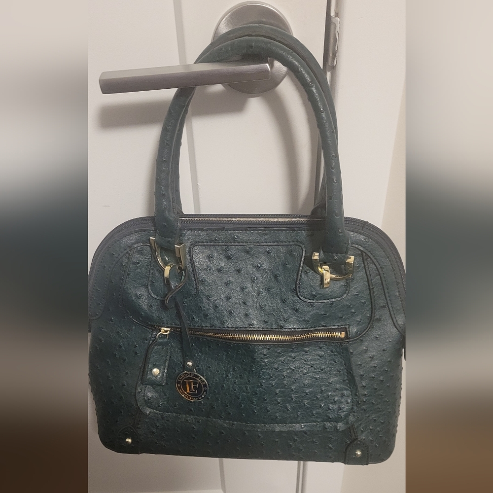 London Fog Dark Green Ostrich Handbag